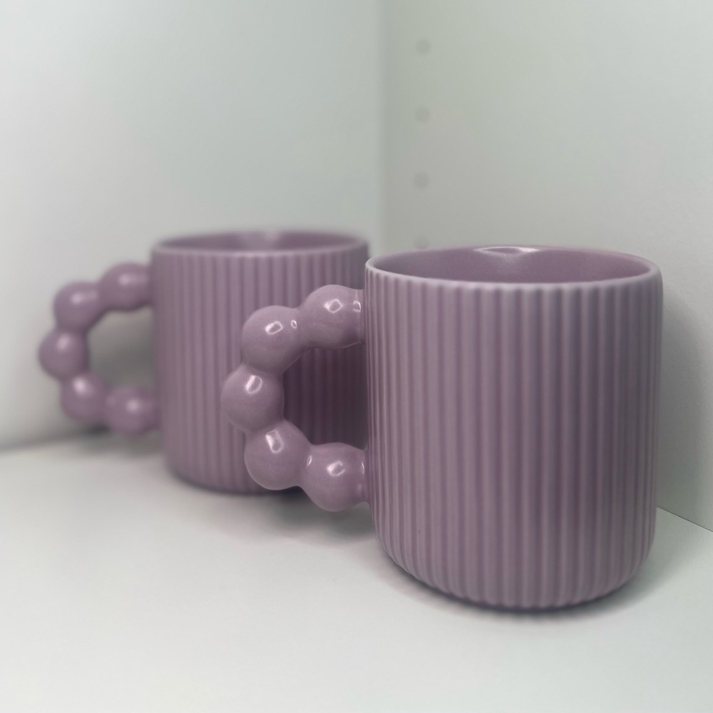 HOMESENSE | Pastel Purple Bubble Handle Ceramic Mug Set Of 2